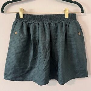 Lux 100% Silk Mini Skirt Emerald Green Print Elastic Waist Size XS